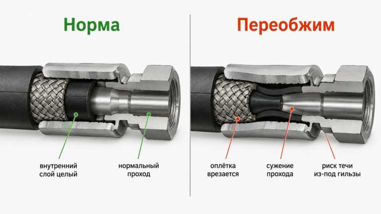 Что будет при слишком сильном обжиме РВД